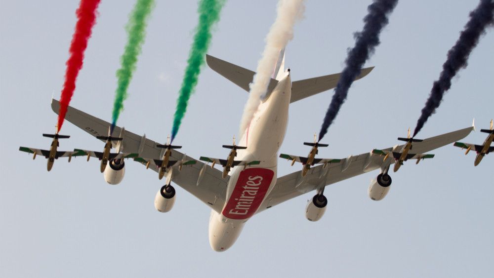 UAE airplanes starring in an air World Defense Show in the context o global geopolitics.